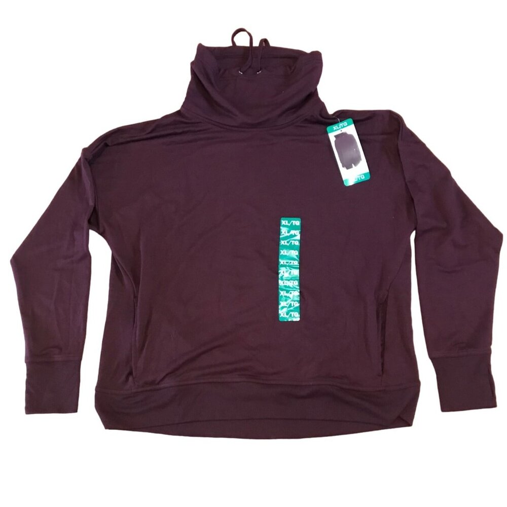 Danskin Long Sleeve Top XL Dark Purple Plum Womens Funnelneck Lightweight